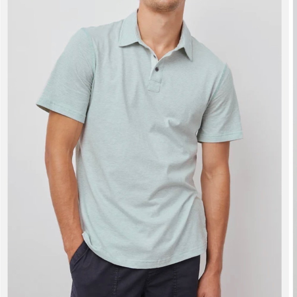 Rails‎ Sebastian Blue Stripe Polo Seafoam Short Sleeve Cotton Summer